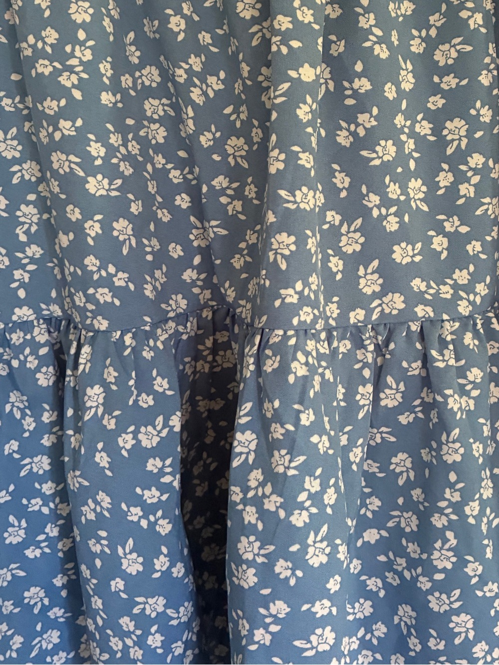 Light Blue Ditsy Floral Prairie Peasant Coquette Women's Tiered Mini Skirt Sz L - Picture 3 of 4